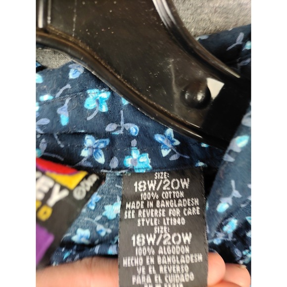 Mickey Womens Shirt‎ Plus 18W 20W Blue Ditsy Floral Embroidered Mickey Vtg Logo - Picture 6 of 11